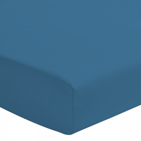 Drap housse imprimé 140x190 cm 100% coton DIEGO bleu baltique Bonnet 30 cm